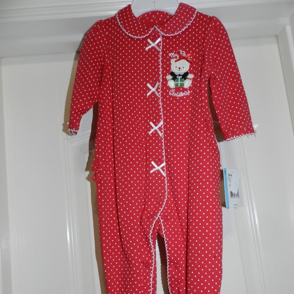 Little Me Baby Girls My First Christmas Set Footed Sleeper & Hat - Picture 2 of 9